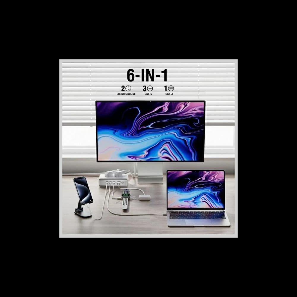 4smarts 6in1 hosszabbító kábel 2xAC, USB-A, 3xUSB-C 65W GaN fehér - 5