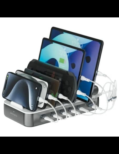 Nabíjecí stanice 4smarts Team 100W USB-A, 5xUSB-C se sadou kabelů space grey