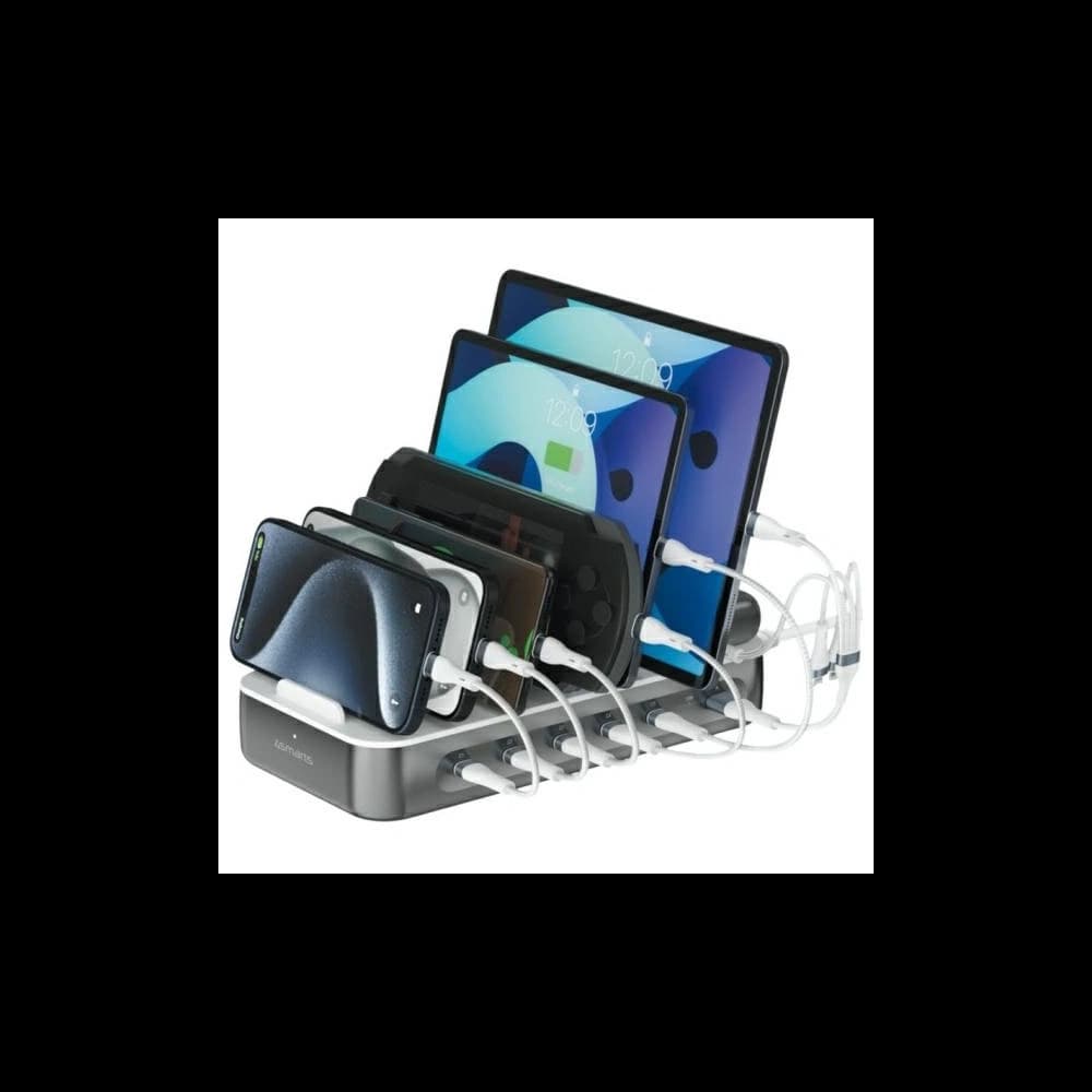 4smarts Csapat 100W USB-A, 5xUSB-C töltőállomás kábel szettel, űrszürke színben - 1