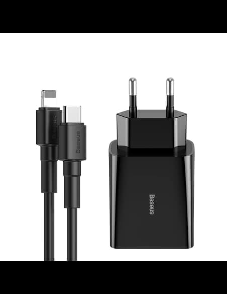 Ładowarka sieciowa Baseus USB Typ C Power Delivery 18W 3A + kabel USB Typ C - Lightning 2,4A 1m czarny