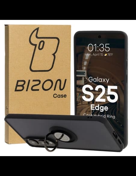 Bizon Case Hybrid Ring Samsung Galaxy S25 Edge fumuriu cu un cadru negru