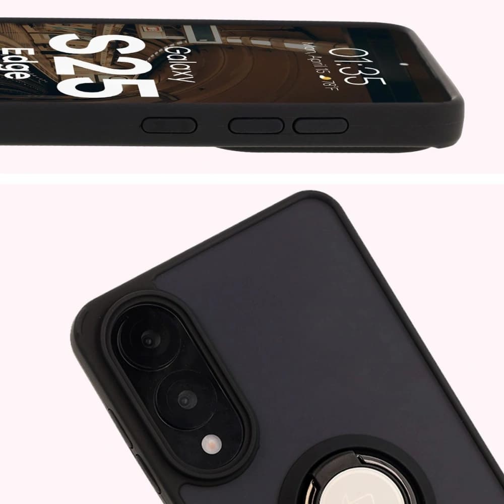 Bizon Case Hybrid Ring Samsung Galaxy S25 Edge fumuriu cu un cadru negru - 3