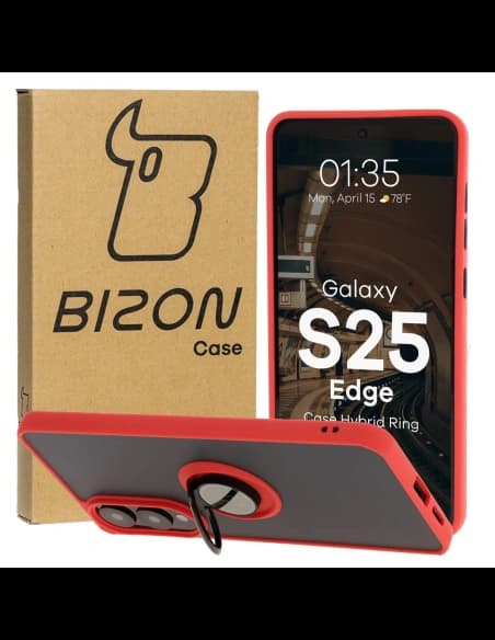 Bizon Case Hybrid Ring Samsung Galaxy S25 Edge smoky with a red frame