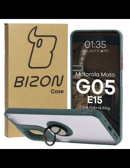 Bizon Case Hybrid Ring Motorola Moto G05 / E15 fumuriu cu un cadru verde închis