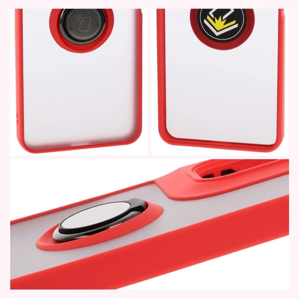 Bizon Case Hybrid Ring Motorola Moto G05 / E15 fumuriu cu un cadru roșu - 4