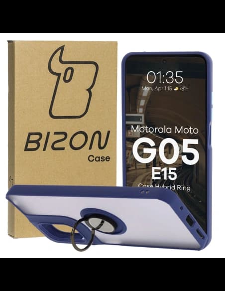 Bizon Case Hybrid Ring Motorola Moto G05 / E15 fumuriu cu un cadru de culoare albastră închisă