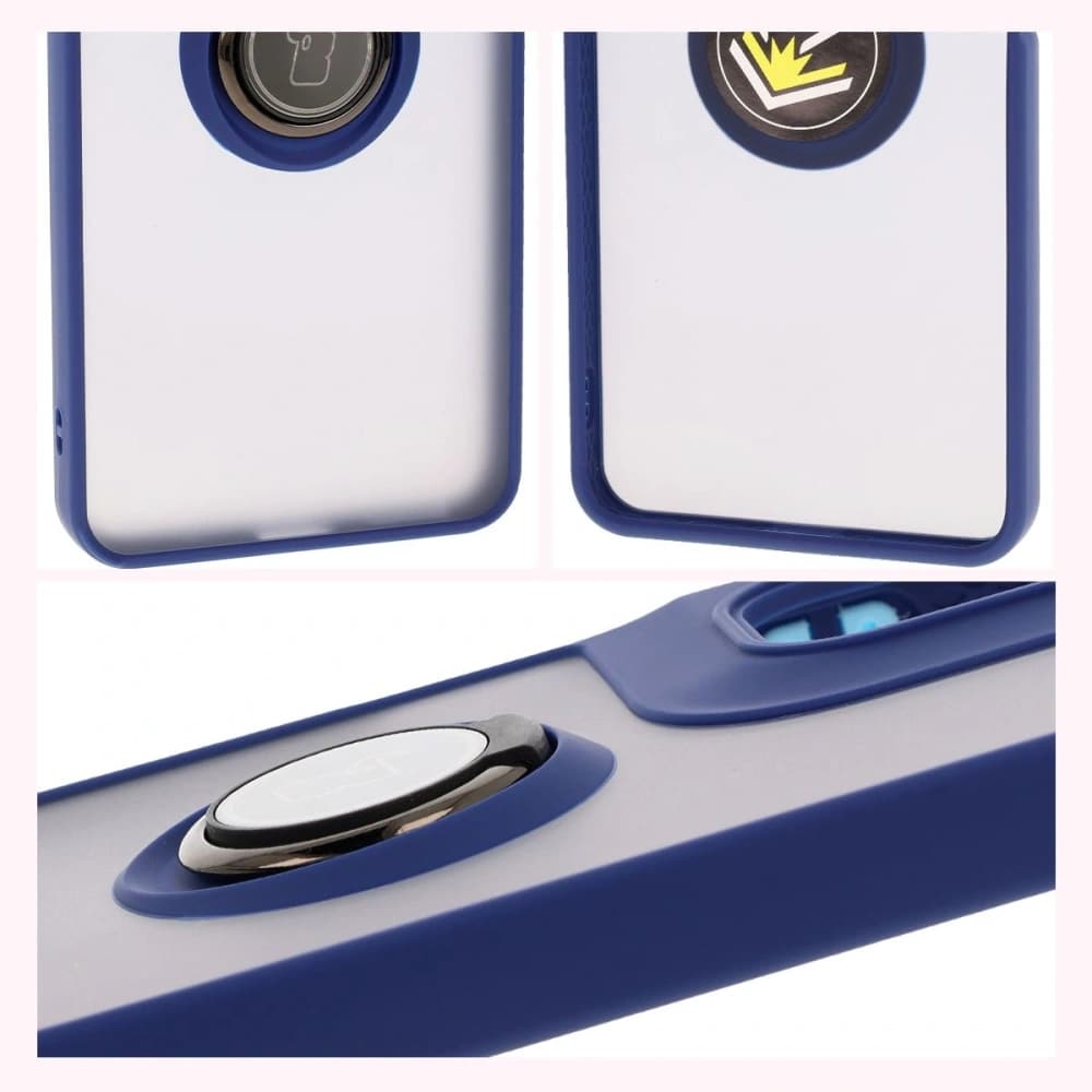 Bizon Case Hybrid Ring Motorola Moto G05 / E15 fumuriu cu un cadru de culoare albastră închisă - 4
