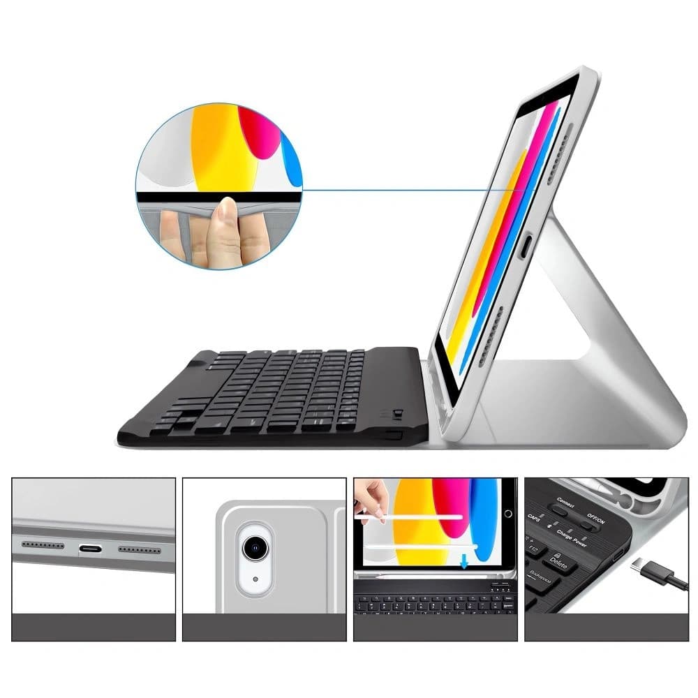 Etui cu tastatură Tech-Protect SmartCase Pen + Keyboard Apple iPad Air 10.9 2022 (5. generație) / iPad Air 11 2025 (7. generație) Gri - 5