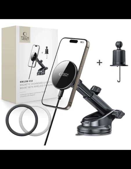 Car mount for dashboard / vent with wireless charger Tech-Protect MM15W-V10 Magnetic MagSafe Dashboard & Vent Car Mount Wireless Charger 15W Black
