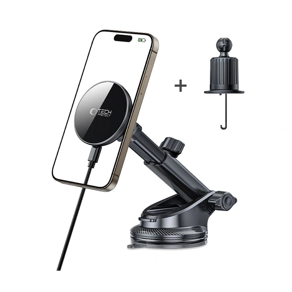 Car mount for dashboard / vent with wireless charger Tech-Protect MM15W-V10 Magnetic MagSafe Dashboard & Vent Car Mount Wireless Charger 15W Black - 2
