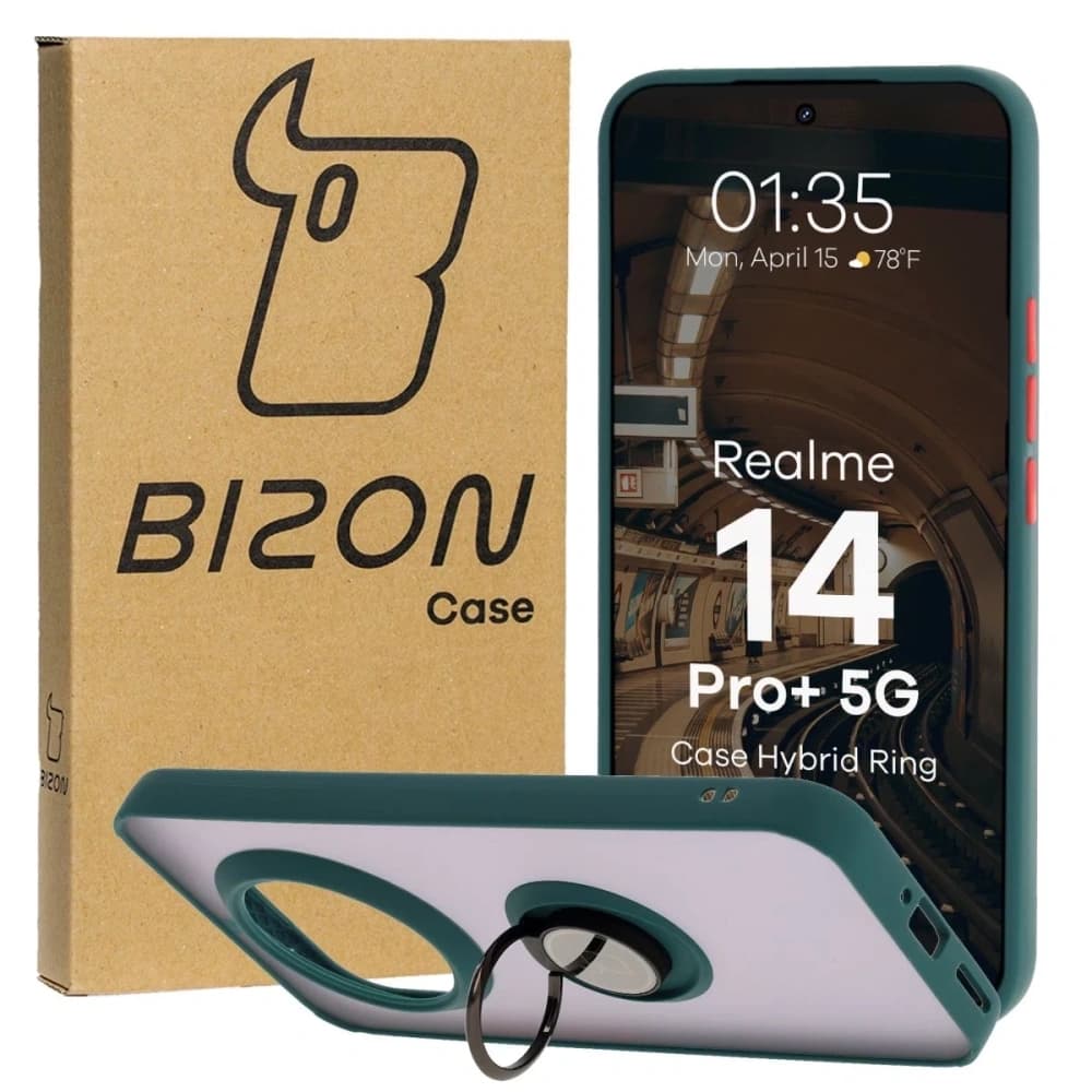 Bizon Case Hybrid Ring Realme 14 Pro Plus 5G füstös sötétzöld kerettel - 1