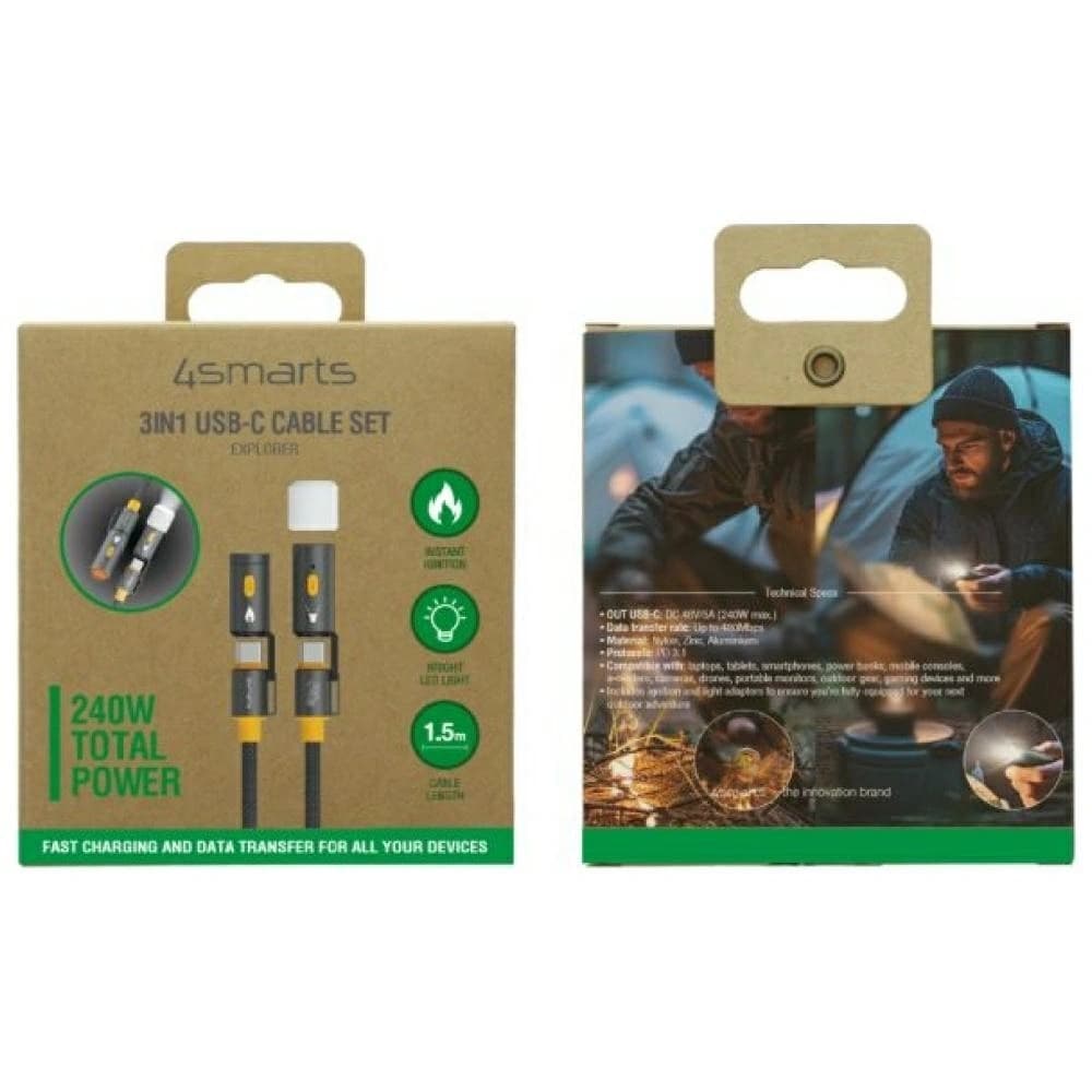 4smarts Explorer 3in1 USB-C / USB-C öngyújtó, zseblámpa 240W 1.5m fekete - 5