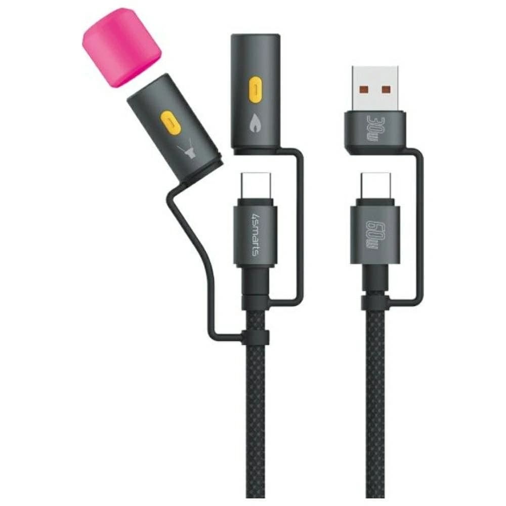4smarts Explorer 4in1 USB-C / USB-A, USB-C öngyújtó, zseblámpa 60W 1m fekete - 1