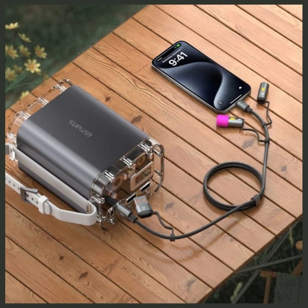 4smarts Explorer 4in1 USB-C / USB-A, USB-C öngyújtó, zseblámpa 60W 1m fekete - 4