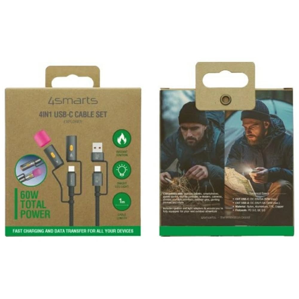 4smarts Explorer 4in1 USB-C / USB-A, USB-C öngyújtó, zseblámpa 60W 1m fekete - 5