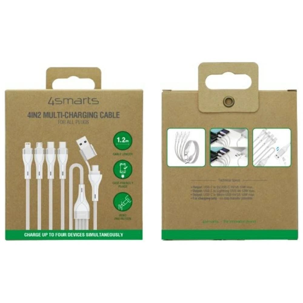 4smarts 4v1 USB-C, USB-A / 2xUSB-C, Micro-USB, Lightning 1,2m bílá - 4