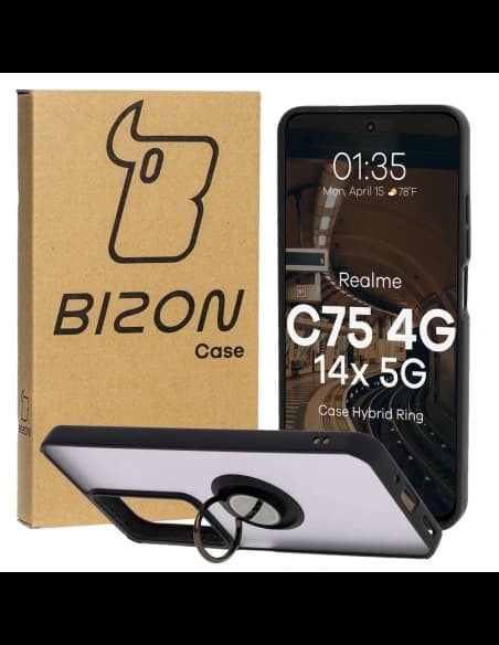 Bizon Case Hybrid Ring Realme C75 4G / 14x 5G fumuriu cu un cadru negru