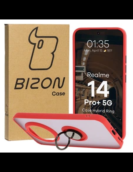 Bizon Case Hybrid Gyűrű Realme 14 Pro+ Plus 5G füstös piros kerettel