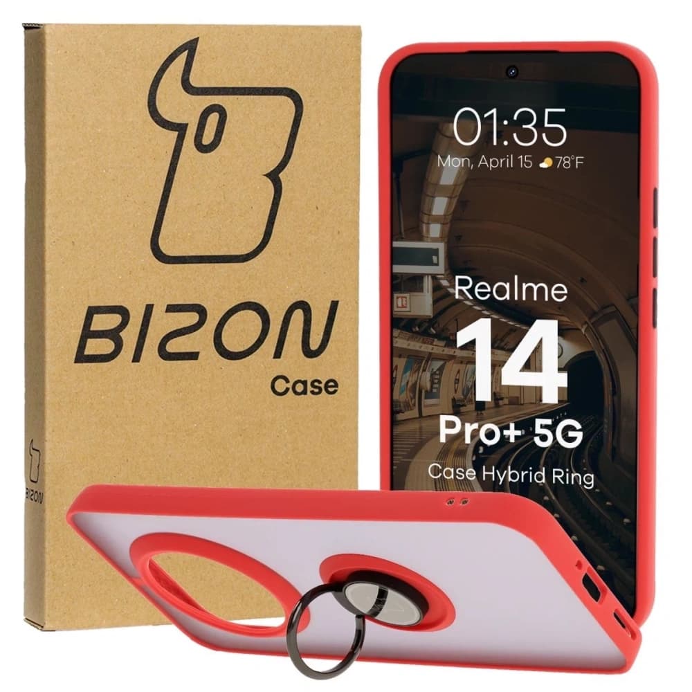 Bizon Case Hybrid Gyűrű Realme 14 Pro+ Plus 5G füstös piros kerettel - 1