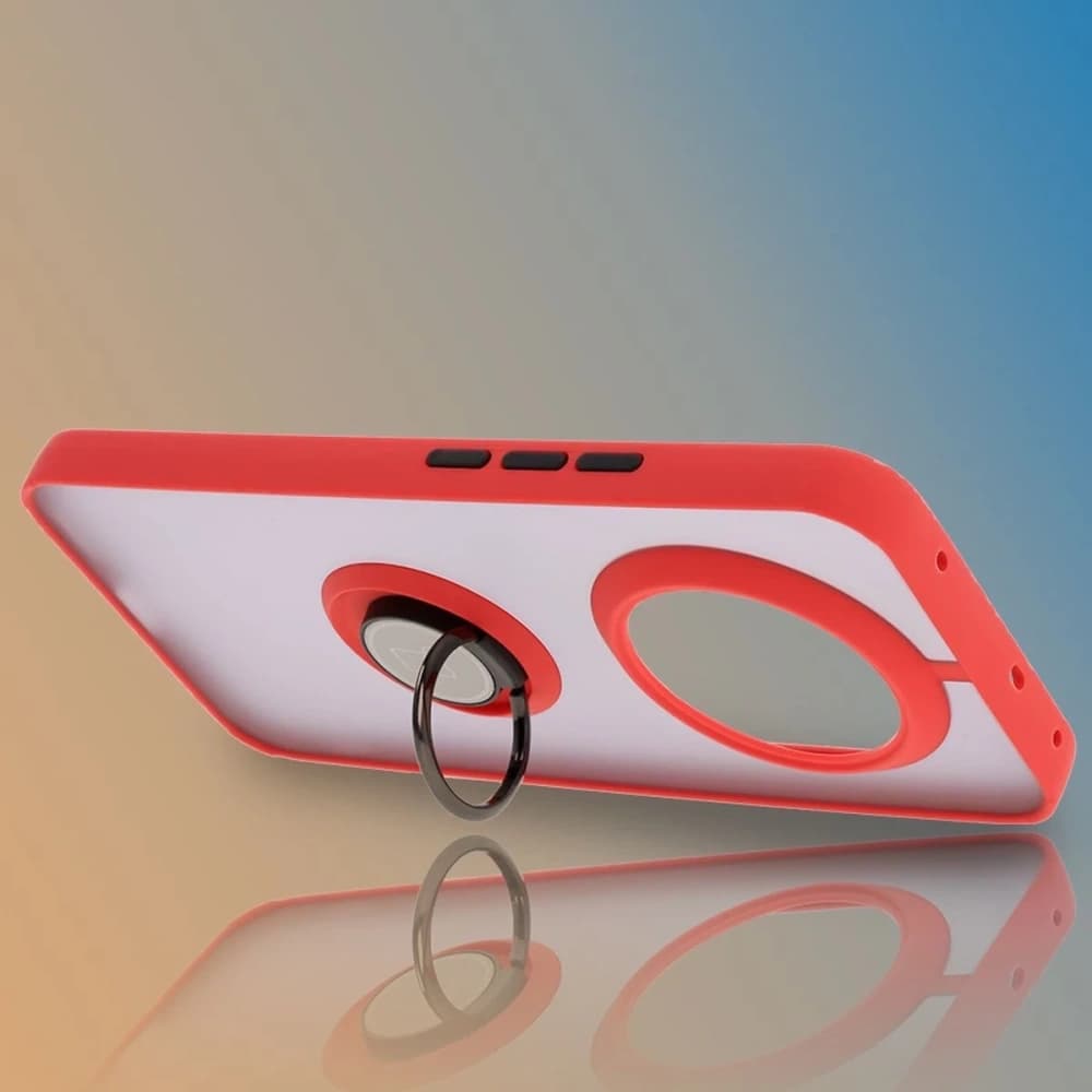 Bizon Case Hybrid Gyűrű Realme 14 Pro+ Plus 5G füstös piros kerettel - 6