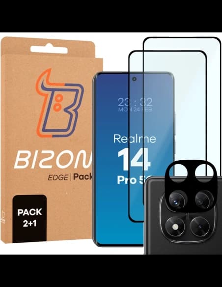 Bizon Edge 2 csomag 2x edzett üveg + 1x lencsevédő Realme 14 Pro 5G-hez