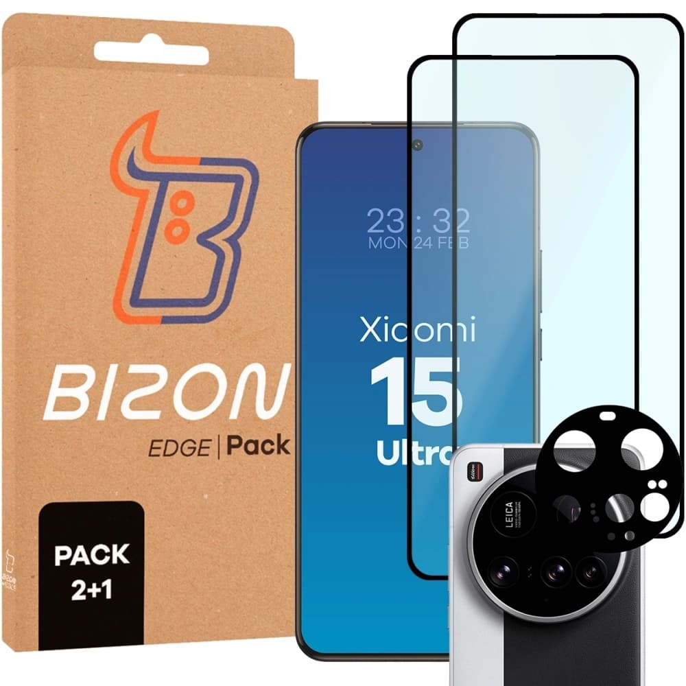 Bizon Edge 2 Pack 2x gehärtetes Glas + 1x Objektivschutz für Xiaomi 15 Ultra - 1