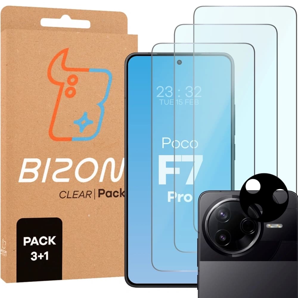 Bizon Clear 2 Pachete 3x sticlă temperată + 1x protecție lentilă Xiaomi Poco F7 Pro - 1