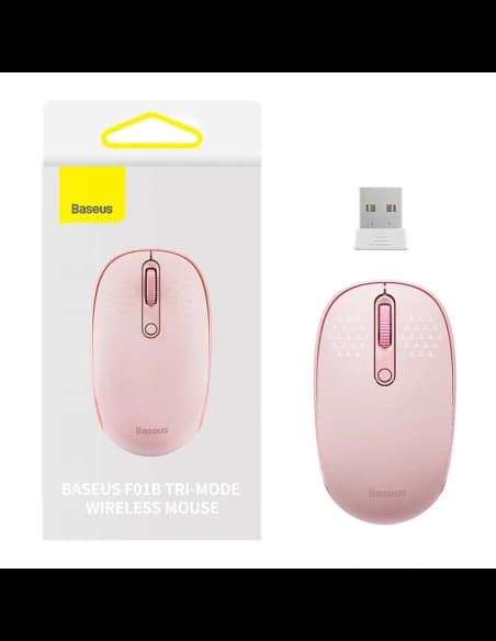 Baseus F01B Tri-Mode Bezdrátová myš 2.4G BT 5.0 1600 DPI (růžová)