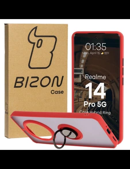 Bizon Case Hybrid Gyűrű Realme 14 Pro 5G füstös piros kerettel