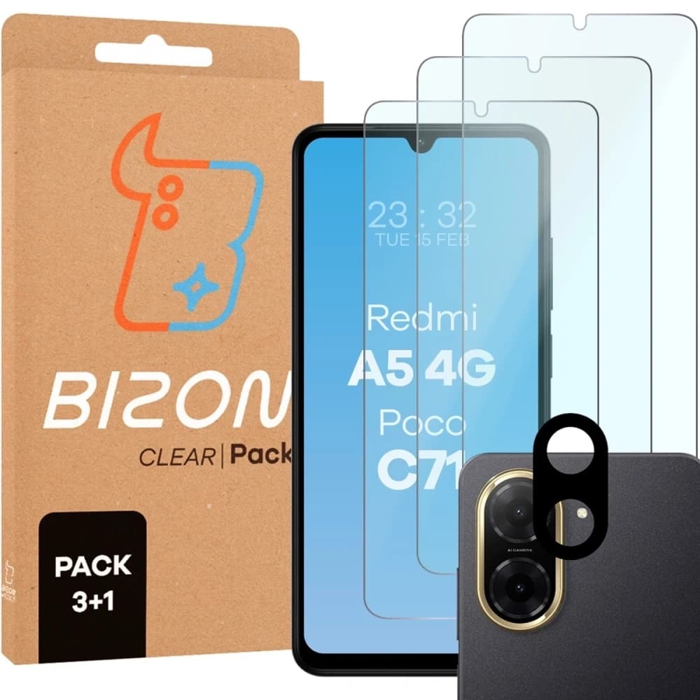Bizon Glass Clear 2 Pack 3x tempered glass + lens protection Xiaomi Redmi A5 4G / POCO C71 4G - 1