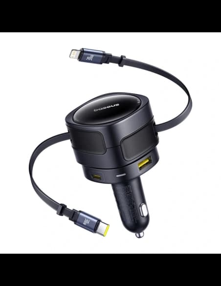 Baseus Enjoyment Max Car Charger USB-A, USB-C with USB-C, Lightning Cables 90W Black