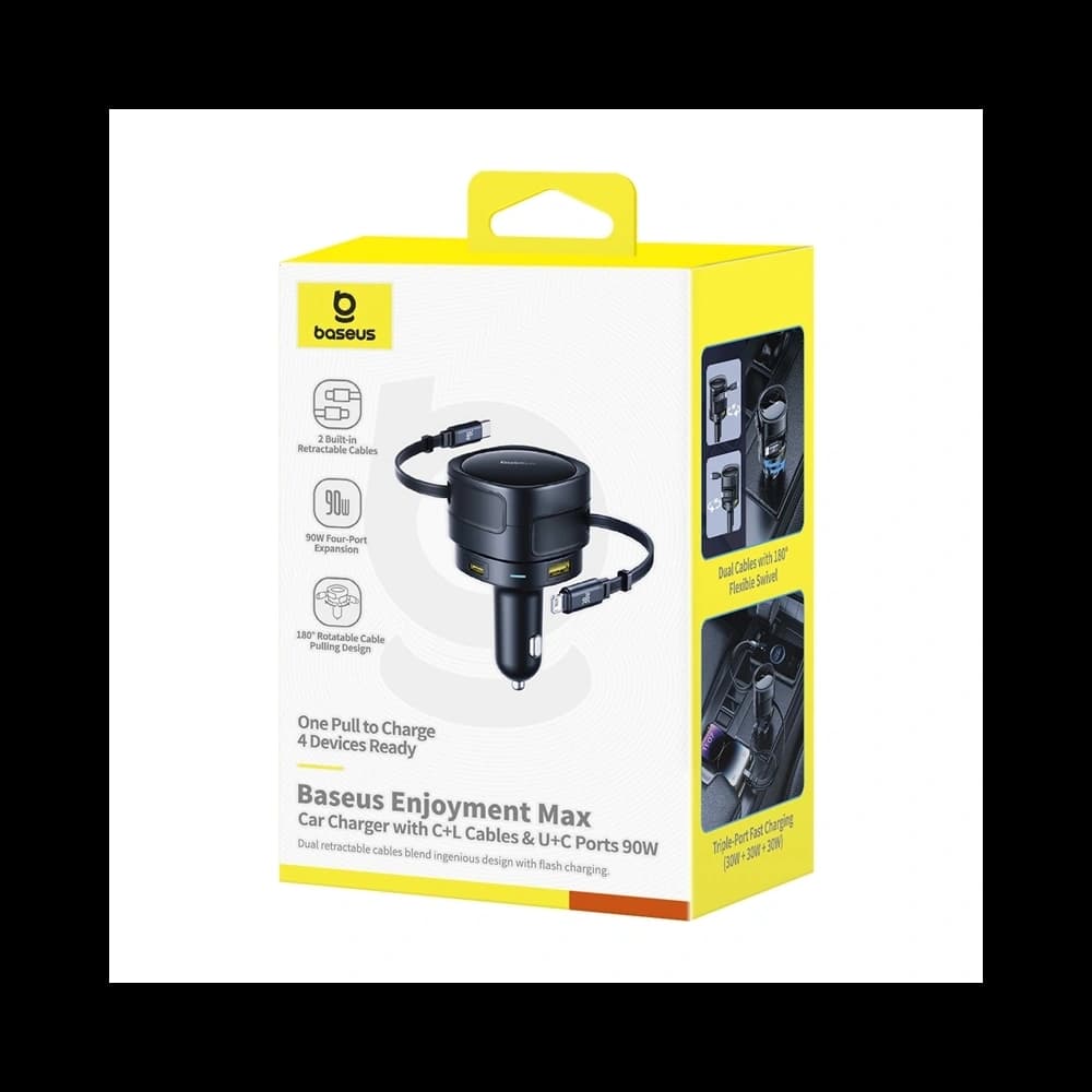 Încărcător auto Baseus Enjoyment Max USB-A, USB-C cu cabluri USB-C, Lightning 90W Negru - 4
