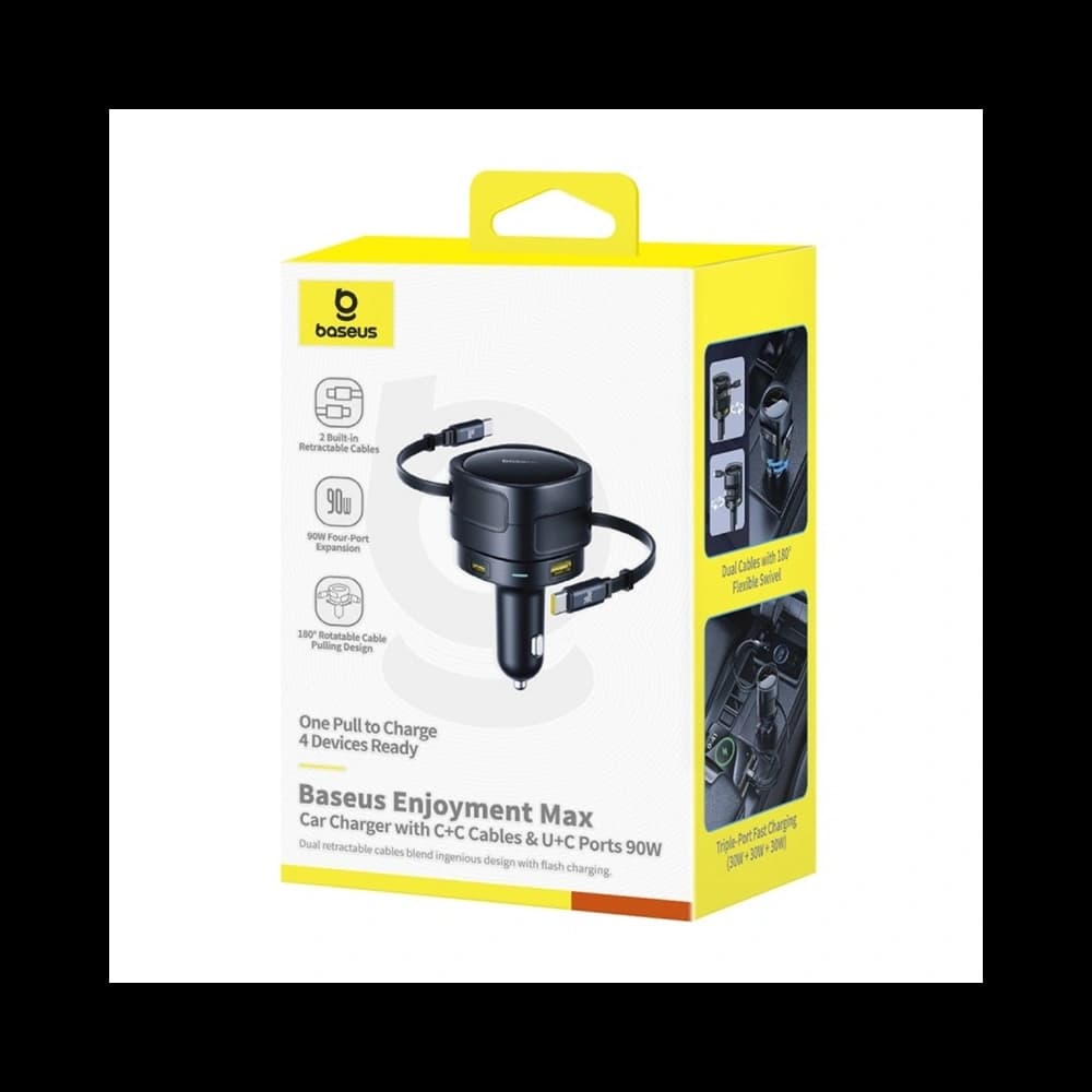 Încărcător auto Baseus Enjoyment Max USB-A, USB-C cu 2 cabluri USB-C 90W Negru - 7
