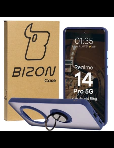 Bizon Case Hybrid Ring Realme 14 Pro 5G füstös színben, tengerészkék kerettel