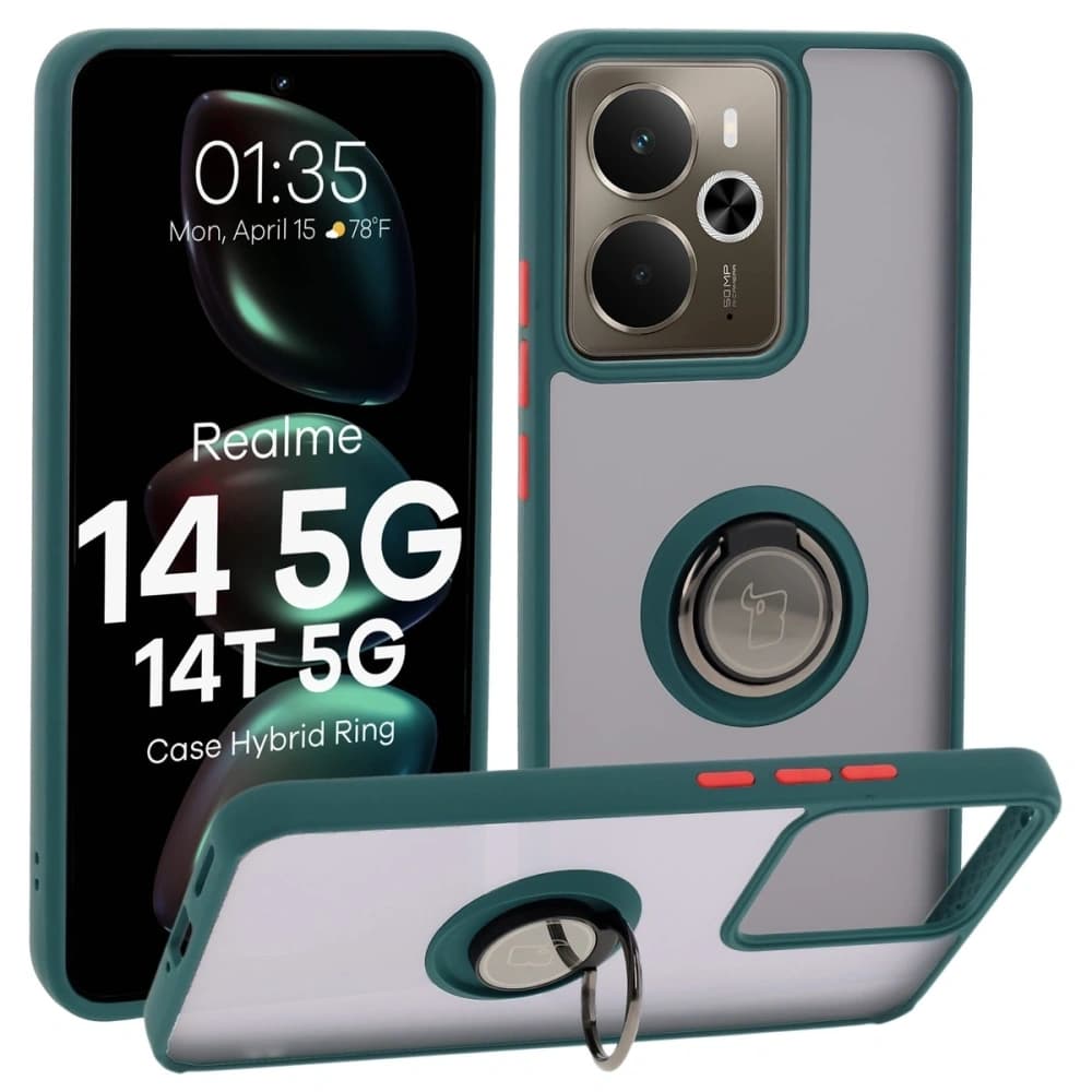 Bizon Case Hybrid Ring Realme 14 5G / 14T 5G füstös sötétzöld kerettel - 1