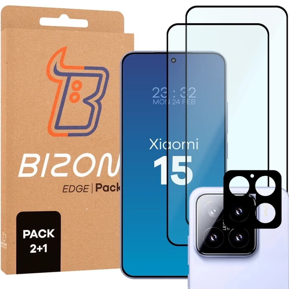Bizon Edge 2 Pack 2x gehärtetes Glas + Linsenschutz für Xiaomi 15 - 1
