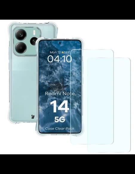 Bizon Case Clear Pack Hülle + 2x Displayschutzglas für Xiaomi Redmi Note 14 5G