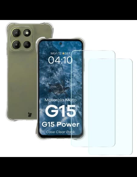 Bizon Case Clear Pack caz + 2x sticlă securizată Motorola Moto G15 / G15 Power