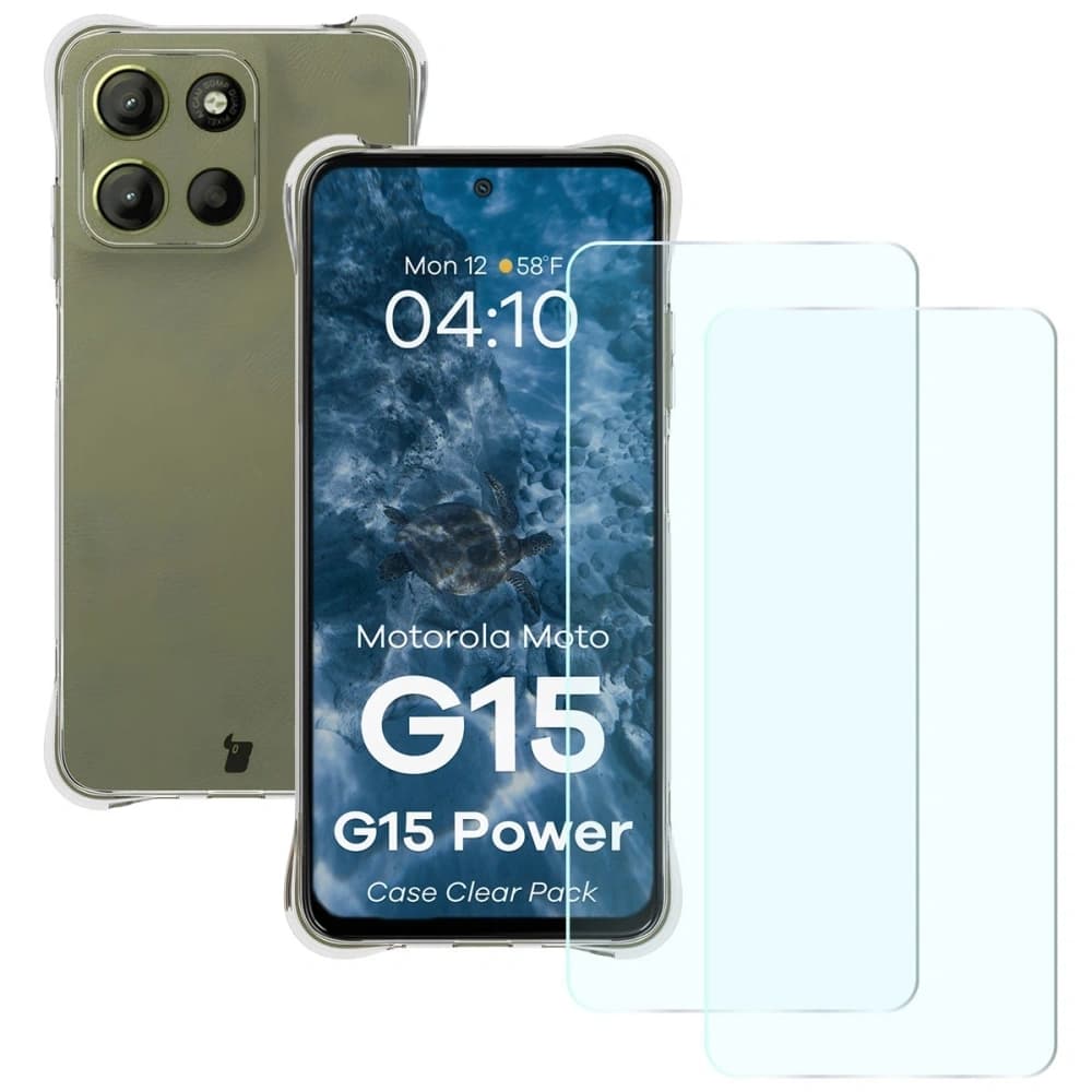 Bizon Case Clear Pack caz + 2x sticlă securizată Motorola Moto G15 / G15 Power - 1