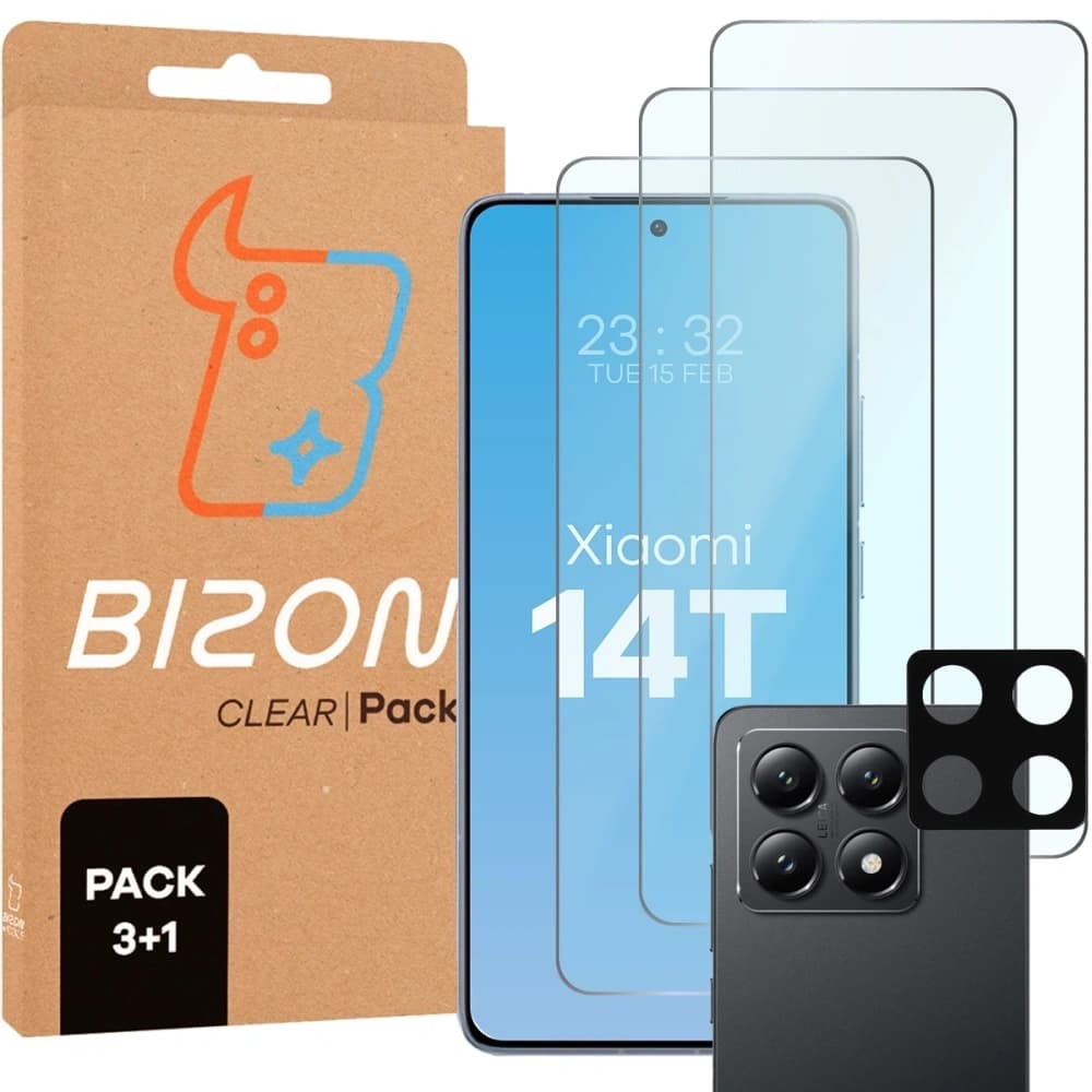 Bizon Glass Clear 2 Pachete 3x sticlă temperată + 1x protecție lentilă Xiaomi 14T - 1