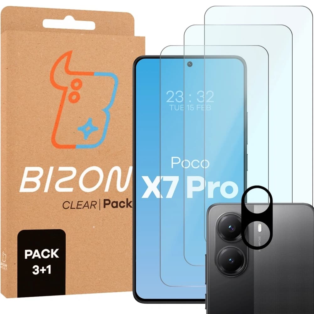 Bizon Üveg Átlátszó 2 Csomag 3x edzett üveg + 1x lencsevédő Xiaomi POCO X7 Pro - 1
