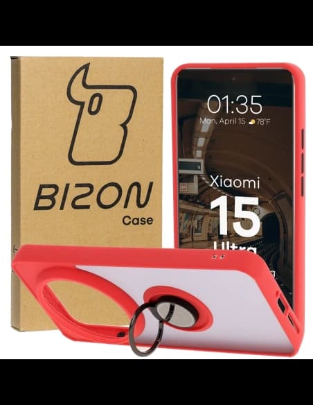 Bizon Case Hybrid Ring Xiaomi 15 Ultra kouřový s červeným rámem