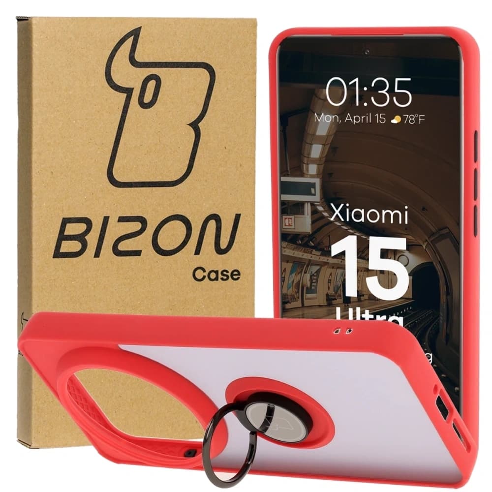 Bizon Case Hybrid Ring Xiaomi 15 Ultra kouřový s červeným rámem - 1