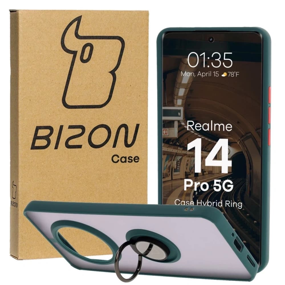 Bizon Case Hybrid Gyűrű Realme 14 Pro 5G füstös sötétzöld kerettel - 1