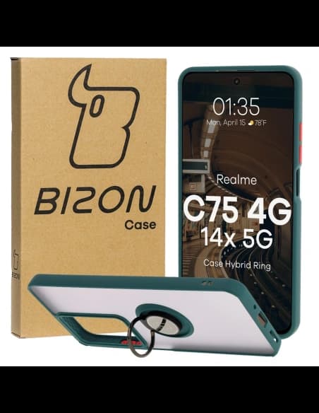 Bizon Case Hybrid Ring Realme C75 4G / 14x 5G fumuriu cu un cadru verde închis