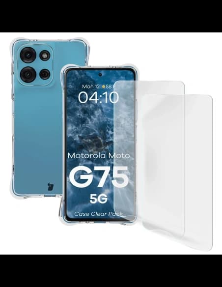 Bizon Case Clear Pack carcasă flexibilă + 2x folie de protecție pentru ecran Motorola Moto G75 5G