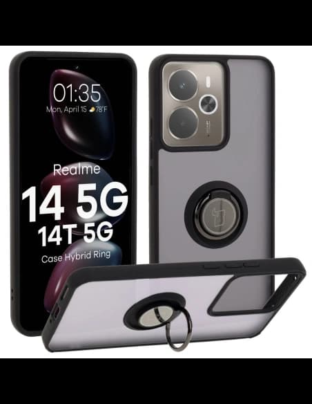 Bizon Case Hybrid Gyűrű Realme 14 5G / 14T 5G füstös fekete kerettel