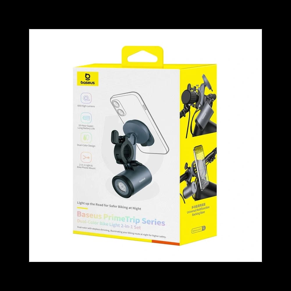 Baseus PrimeTrip 2-v-1 držák na telefon na kolo + 600lm USB-C svítilna (černá) - 7