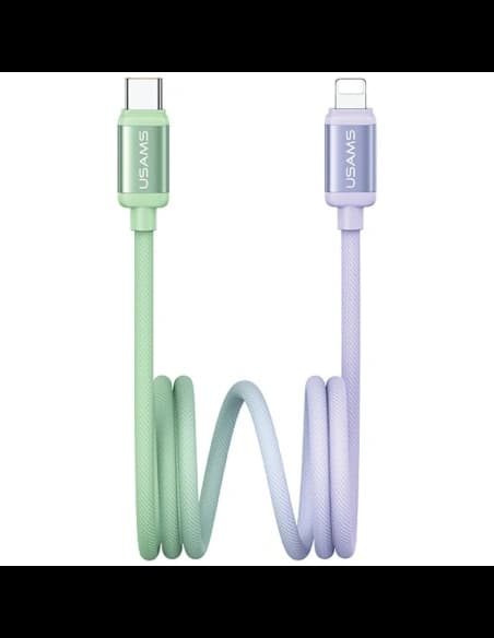 USAMS Bicolor Series SJ757 PD 30W USB-C / Lightning kabel 1,2 m zeleno-fialový