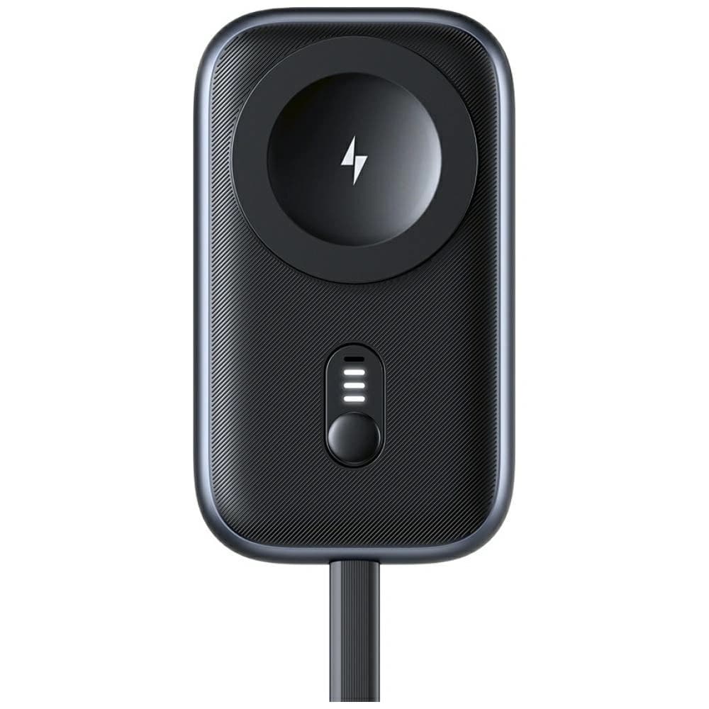 USAMS CD245 2-v-1 bezdrátová nabíječka pro Apple Watch s 1200mAh power bankou + USB-C kabel Titanová - 1